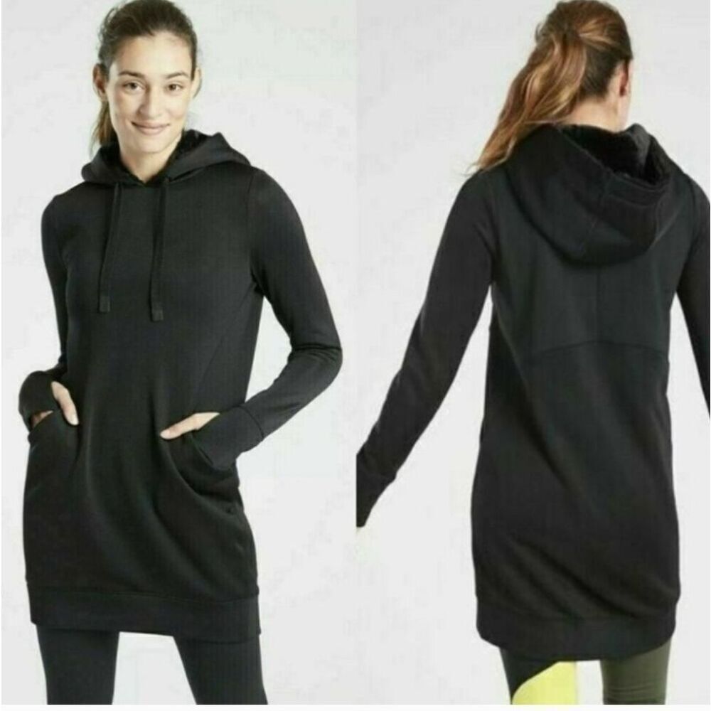 Athleta Triumph Luxe Shine Hoodie Dress Black Size Large Tall